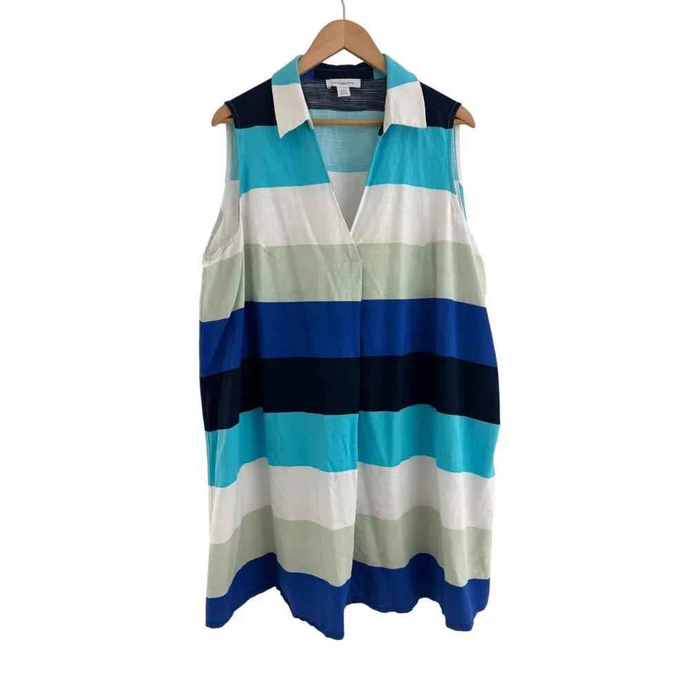 Liz Claiborne Blue Striped Collared Sleeveless‎ Dress Long Top Size 20W 2X Plus